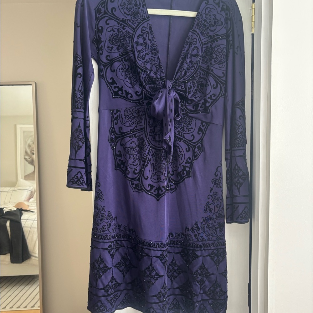 Hale Bob Deep Purple Long Sleeve Dress. Very flattering!
